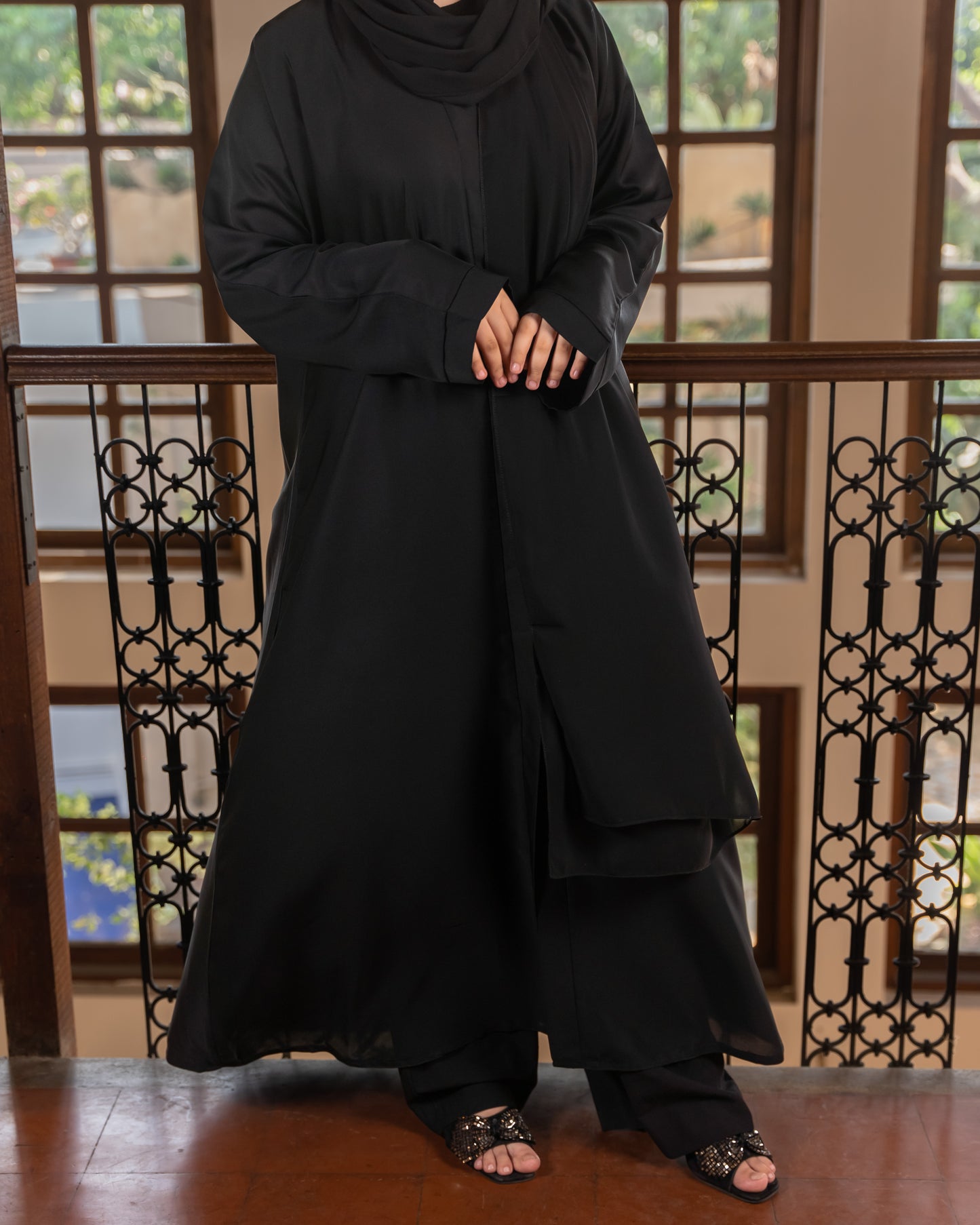 Sana || Midnight Black Abaya || Nida Fabric