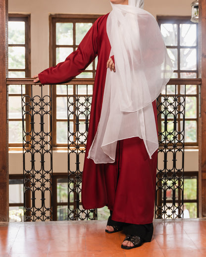 Nabiha || Deep Red Abaya || Nida Fabric