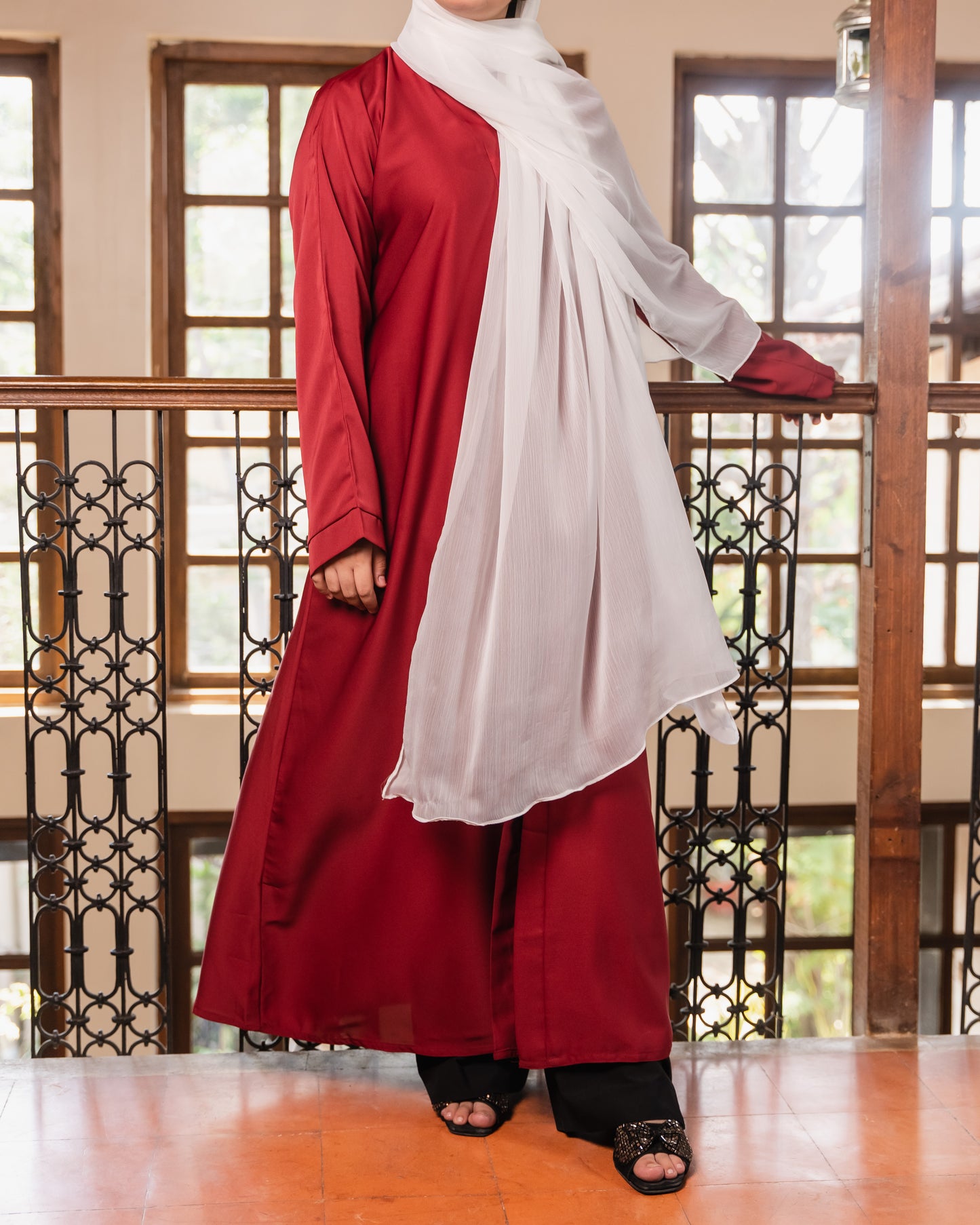 Nabiha || Deep Red Abaya || Nida Fabric