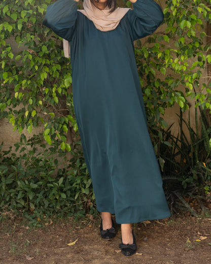 Tehmina || Teal Green Abaya  || Nida Fabric