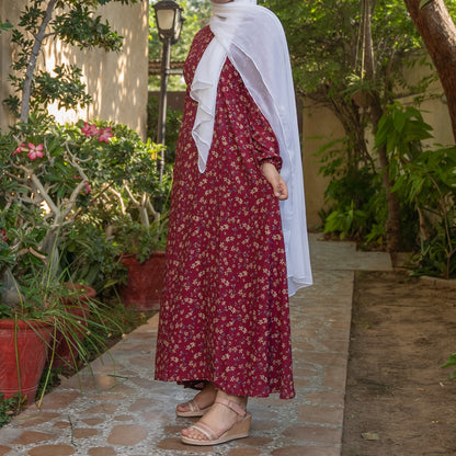 Adina || Wine Red Abaya || Georgette Fabric